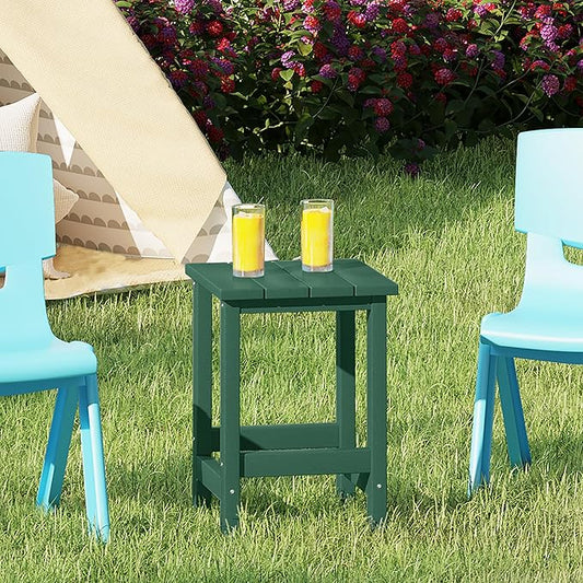 Costaelm Kids Outdoor Side Table, Small Patio HDPE Adirondack Square Table, Porch End Table for Outside Pool Garden, Dark Green
