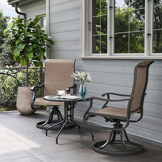 Amopatio Patio Swivel Chairs Set of 2, Outdoor Swivel Rocker Dining Chairs with All Weather Textilene High Back & Metal Frame, for Backyard Deck Lawn Garden, Brown