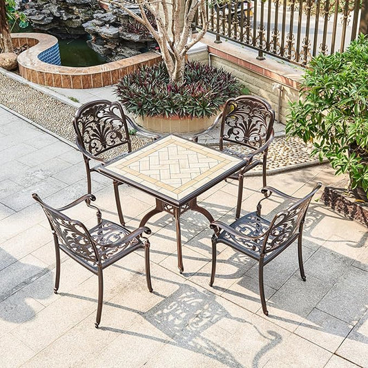 Outdoor Dining Chair Cast Aluminum Patio Chairs Set of 2 All-Weather Patio Dining Chair with Adjustable Feet for Backyard Garden (Violet Chair)