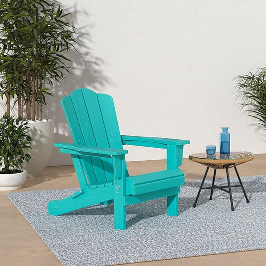 KINGYES Folding Adirondack Chair, HDPE All-Weather Patio Chairs, Wooden Textured Lawn Chair for Poolside, Backyard, Deck, Fire Pit, Aruba