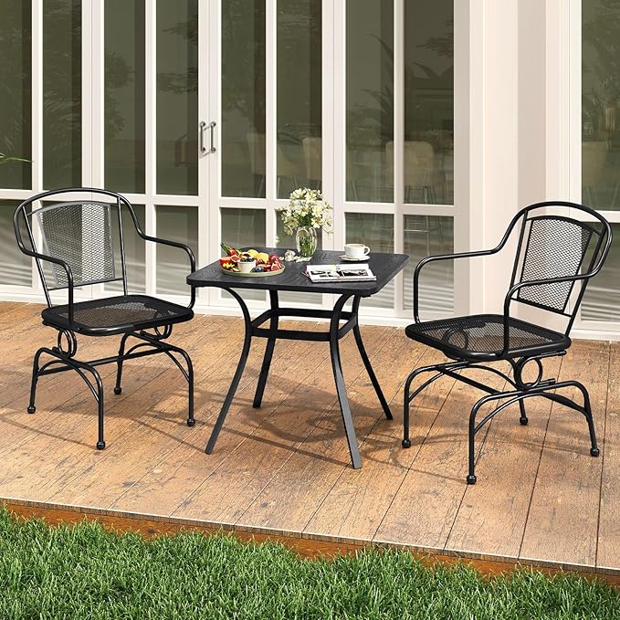 Tangkula Outdoor Rocking Chair Set of 2, Patio Rocker Chairs with Steady Rocking Function, Outdoor Dining Chairs with Metal Mesh Backrest & Seat, Armrest, Adjustable Foot Pads for Yard, Deck, Balcony