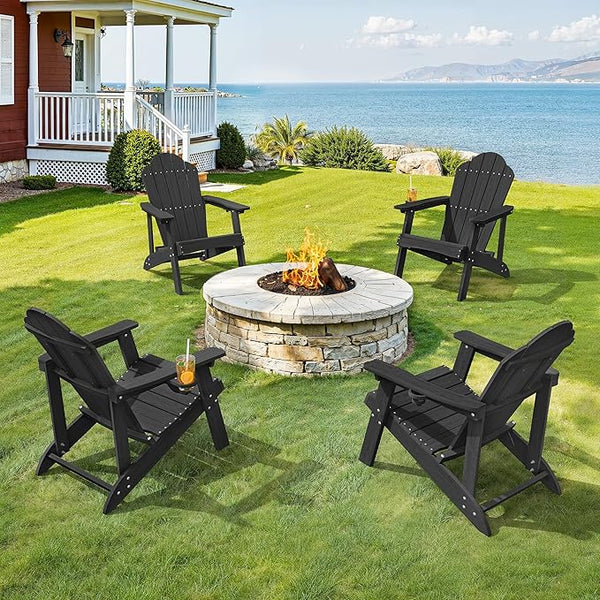 LUE BONA HDPE Adirondack Chairs Set of 2 - Weather Resistant Seating with Cup Holder for Porch, Patio, Deck & Fire Pit - Photo 1