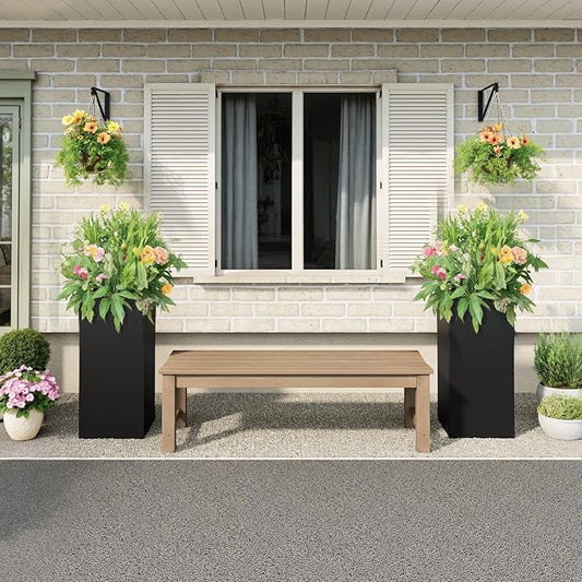 Stoog Outdoor Bench Set of 2, All-Weather HIPS Garden Bench with 800 lbs Weight Capacity, Never Rot or Fade, Teak