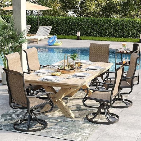 Patio Swivel Chairs Set of 2, Outdoor Dining Chairs with High Back, All-Weather Swivel Rocker Chair for Lawn, Porch or Garden (Brown)
