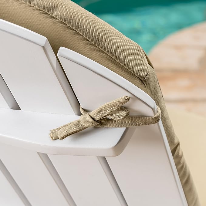 Christopher Knight Home 304625 Amenda Outdoor Acacia Wood Folding Adirondack Chairs with Cushions (Set of 2), White and Khaki