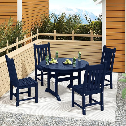 Costaelm Armless Outdoor Chair, Patio Adirondack Chair, HDPE Poly Lumber Waterproof Restaurant Bistro Kitchen Dining Chair for Outside Porch Backyard Garden, Navy Blue