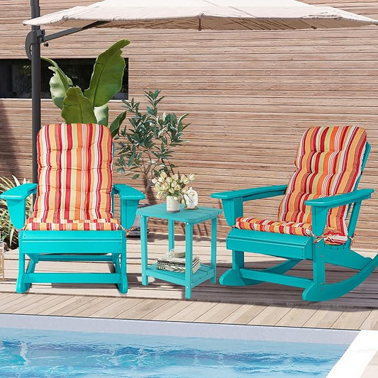 Sundale Outdoor Adirondack Rocking Chair with Cushion, HDPE Patio Plastic All Weather Adirondack Rocker, Water Resistant for Outside, Garden, Pool, Yard, Turquoise