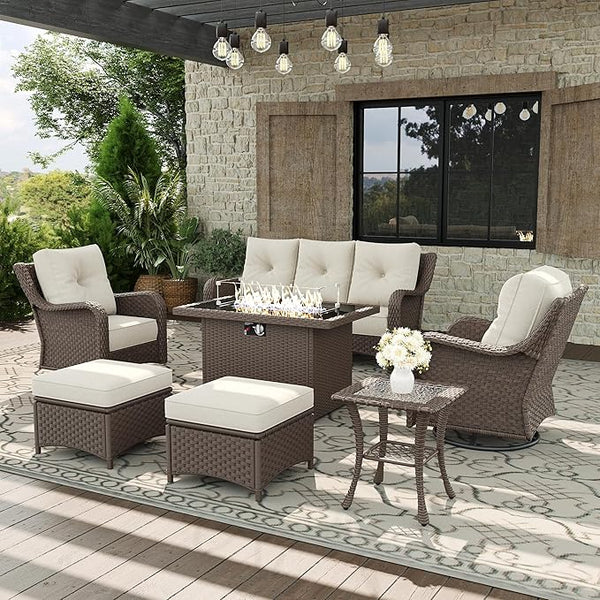 7 Piece Patio Furniture Set with Fire Pit Table - Photo 1
