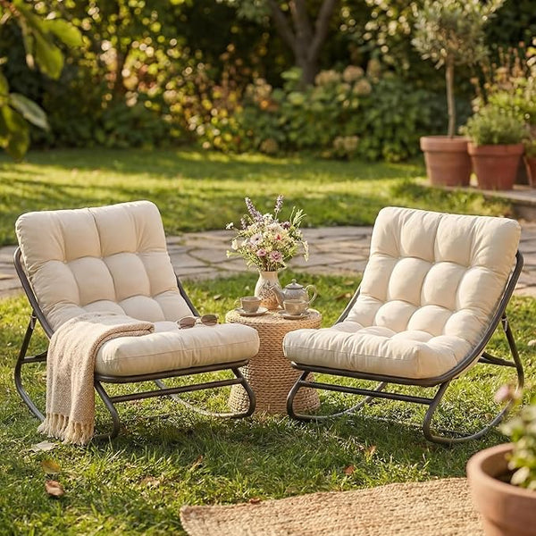 GarveeLife Rocking Papasan Chair 2 PCS, Outdoor Rocker Chair with Thick Waterproof Cushion - Photo 1