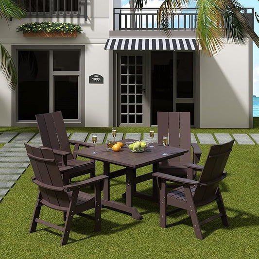 WO WESTIN OUTDOOR HDPE Shoreside Modern Curveback Adirondack Dining Chair,Dark Brown
