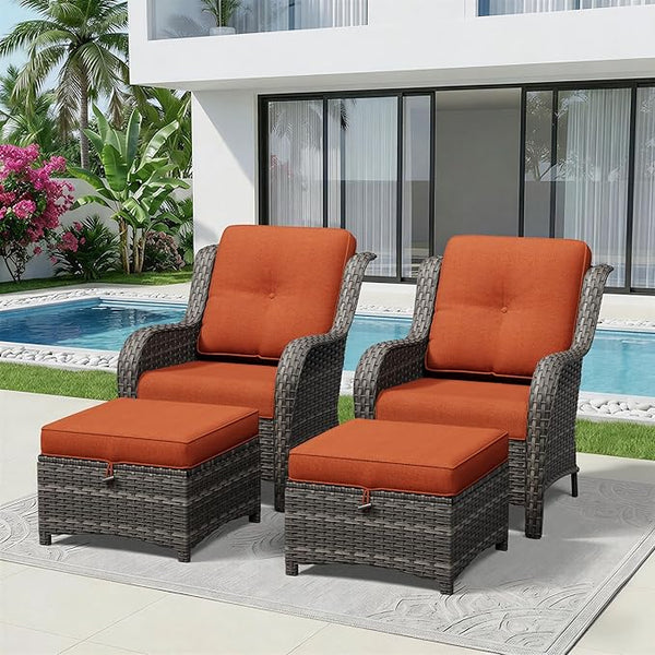 4 Piece Outdoor Wicker Patio Furniture Set, Patio Chairs Set with Thickened Olefin Cushions, High Back and Deep Seating - Photo 1