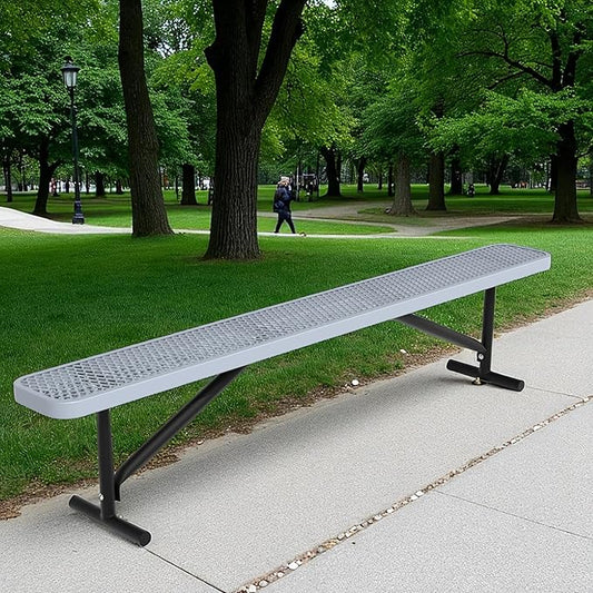 Park Benches for Outside, 8 ft Long Gray Metal Porch Bench Furniture Patio Seating, Industrial Bench Commercial Expanded Metal Mesh Benches for Garden, Lawn, Backyard, Park, Deck, Patio, School