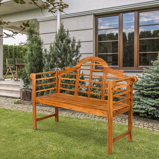 JONATHAN Y BNH103A Lutyens 51.2" 3-Seat Arched 600-Lbs Support Acacia Wood Outdoor Garden Patio Bench for Garden, Lawn, Backyard, Pool, Deck, Beach, Firepit, Teak