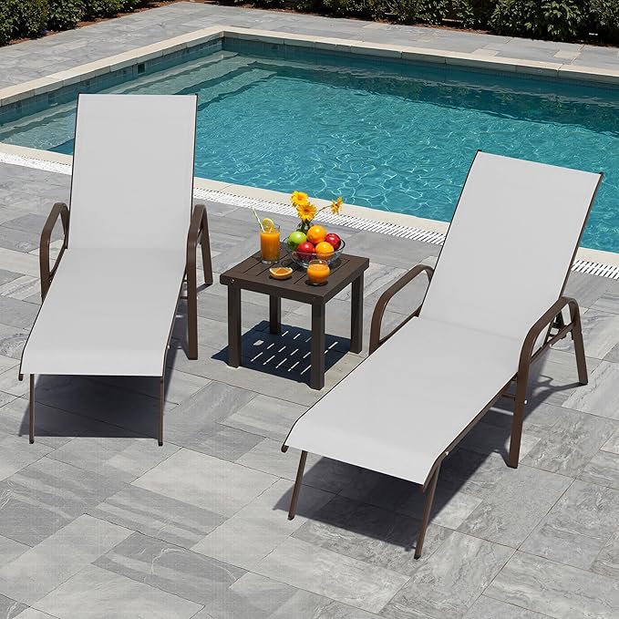 Crestlive Outdoor Chaise Lounge Chair,5-Position Pool Lounge Chairs with Armrests Sunbathing Recliner for Patio,Beach,Deck,Yard (2PC Gray)