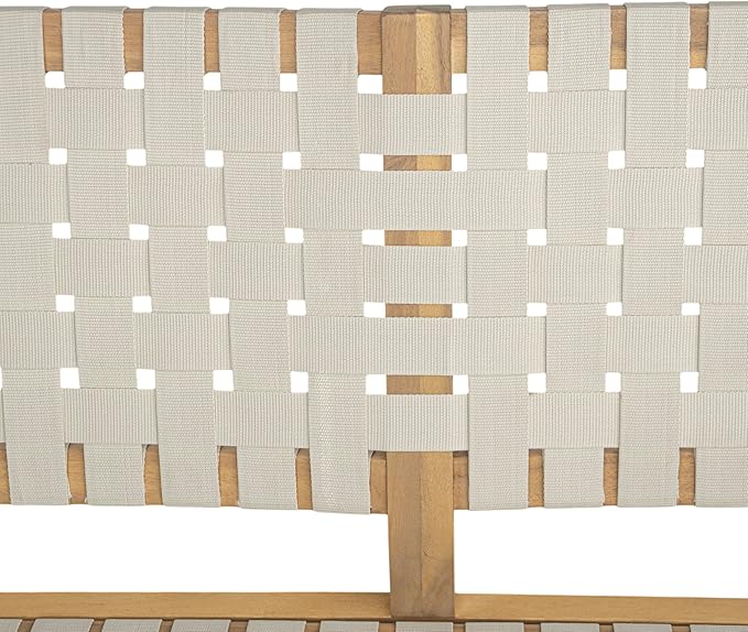 Christopher Knight Home Lenno Patio Loveseat, Acacia Wood Outdoor Bench, Woven Rope Armchair, 2 Seater Bench, Spacious Seating Sofa, Outdoor Acacia Wood Loveseat for Gardern Poolside Porch, White