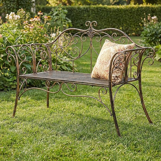 52 in Garden Bench,Cast Iron Outdoor Benches Metal Frame Patio Park Bench for Outside, Front Porch, Park, Lawn, Yard,Backyard and Balcony, Bronze