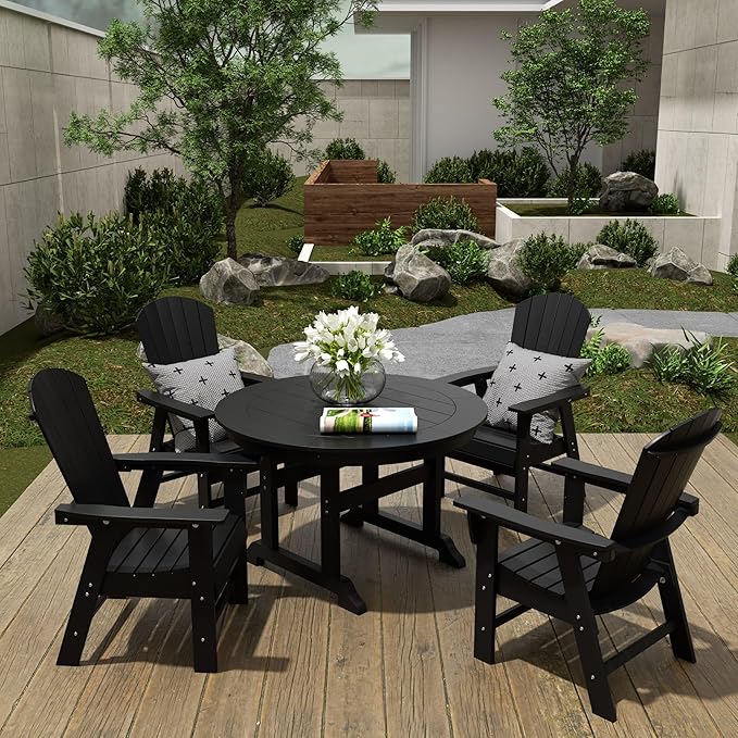 WestinTrends Dylan Outdoor Patio Shell-Back Adirondack Dining Chair Weather Resistant Black