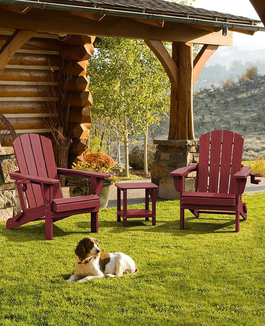 SERWALL Folding Adirondack Chair Set of 8, Adjustable Adirondack Chair with 3 Recline Positions, All Weather HDPE Outdoor Adirondack with Cup Holders, Red