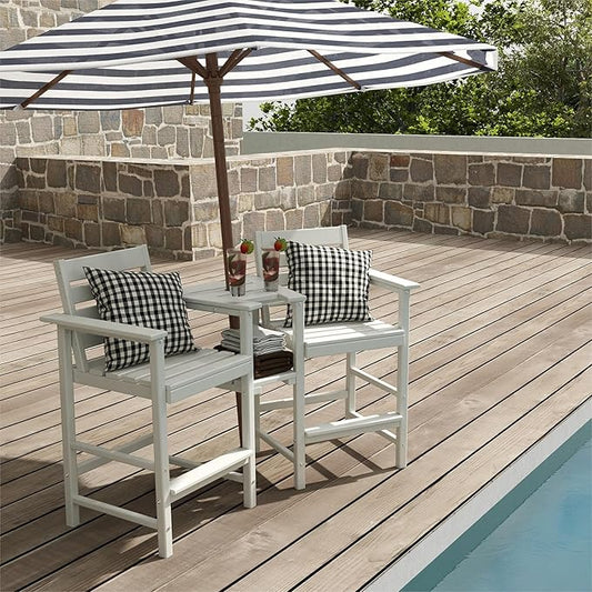 FOOWIN Tall Adirondack Chair Set of 2,HDPE Adirondack Bar Stools with Removable Connecting Trays,Weather Resistant Balcony Chair,Outdoor Adirondack Bar Chairs for Patio,Pool,Garden, Backyard White