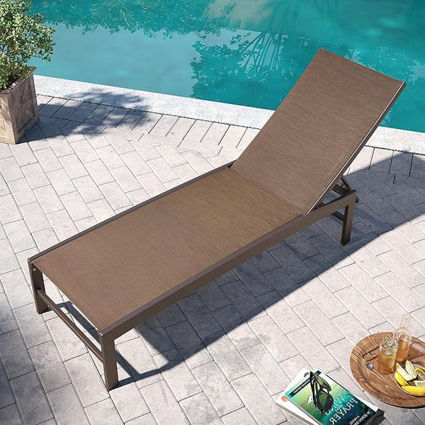 Pellebant Outdoor Lounge Chair, Patio Aluminum Chaise Lounge with Adjustable Backrest - Photo 1
