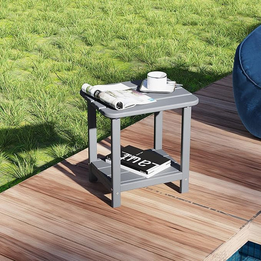 Sundale Outdoor 18" Small Side Table, Patio HDPE All Weather Small Adirondack End Table Water Resistant 2 Tier Rectangular Outside Table for Pool, Garden, Beach, Grey