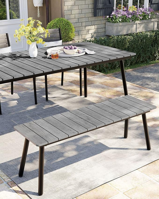 Pellebant Outdoor Dining Bench,50 Inch Long Patio Picnic Bench for 3 People,Wood Plastic Composite Board with Aluminum Legs,for Patio, Garden, Lawn, Deck, Porch and Yard, Dark Grey