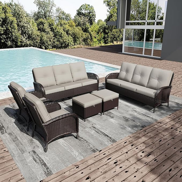 Joyside Wicker Patio Furniture Set, 6 Piece Outdoor Furniture Set with Thickened Cushions, High Back, Deep Seating - Photo 1