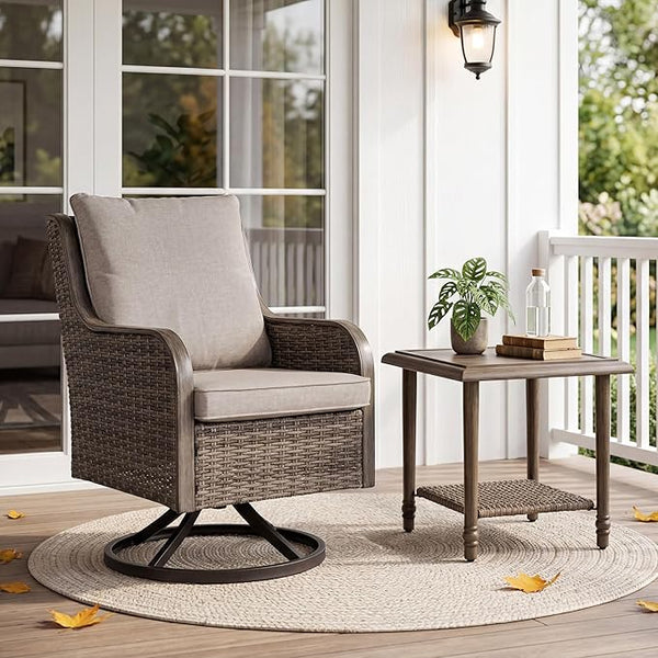 2 Pieces Patio Furniture Sets-Swivel Patio Chairs with High Back Cushions and Wicker Outdoor Side Table - Photo 1