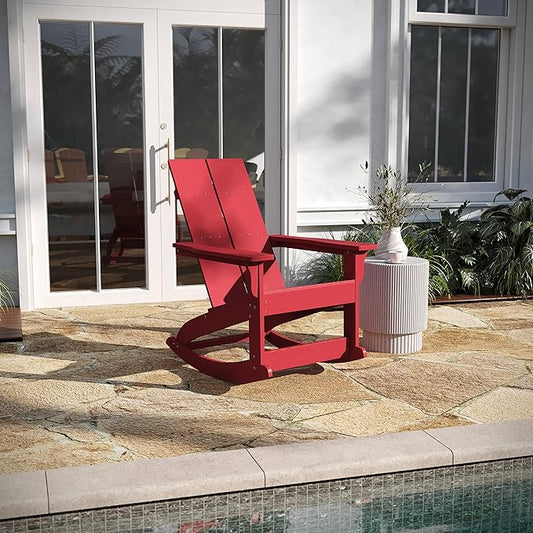 Taylor & Logan Ebbe Modern All-Weather 2-Slat Poly Resin Adirondack Chair in Red