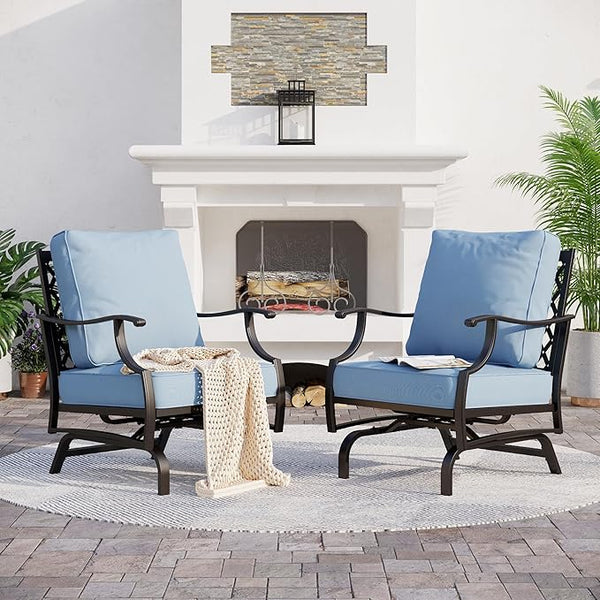 Metal Outdoor Rocker Patio Chairs Set of 2 with 5.75" Extra Thick Cushion - Photo 1