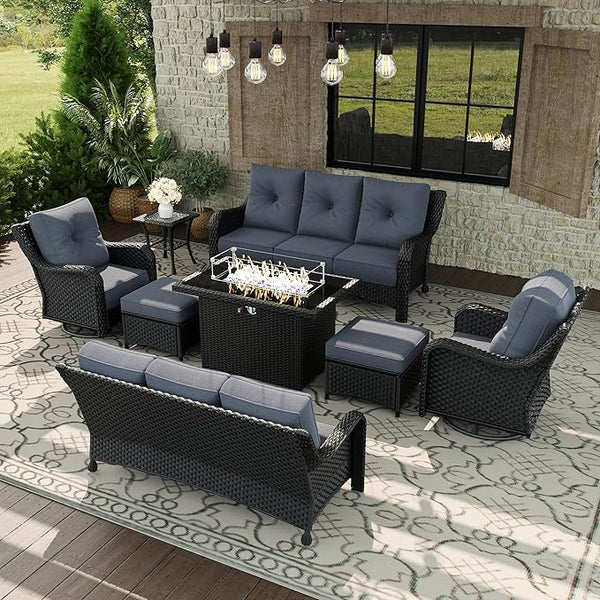 8 Piece Patio Furniture Set with Fire Pit Table - Photo 1
