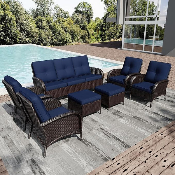 Joyside Wicker Patio Furniture Set, 7 Piece Outdoor Furniture Set with Thickened Cushions, High Back, Deep Seating - Photo 1