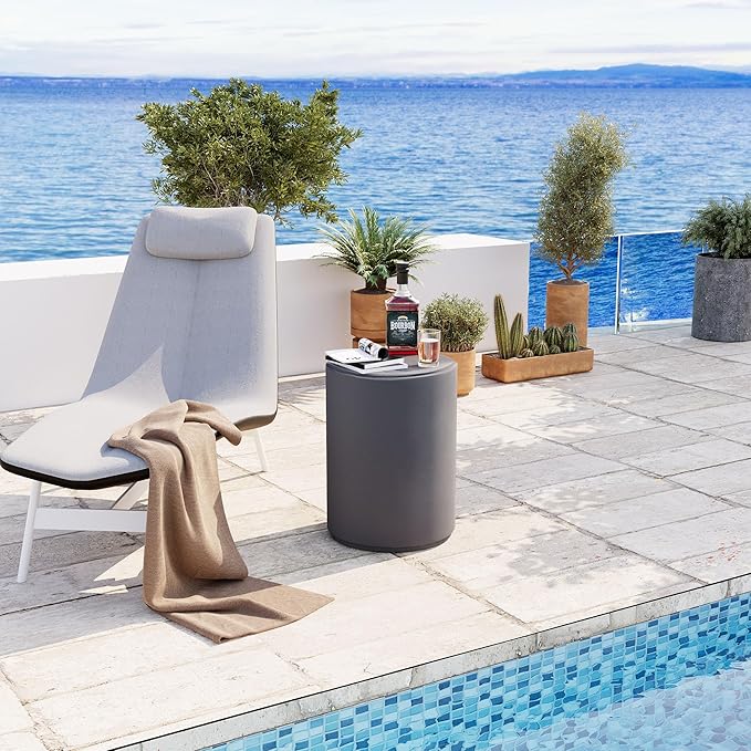 COSIEST 21" Outdoor Side Table, Weather-Resistant Round Concrete End Table for Patio,Durable Small Outside Tables Accent Stool for Garden, Porch, Deck, Balcony & Beach,Cement Gray