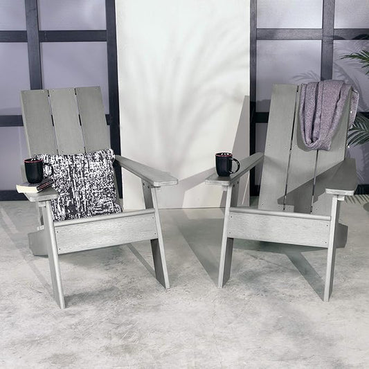 Highwood Italica Modern Adirondack Chairs 2-Piece Set, Costal Teak