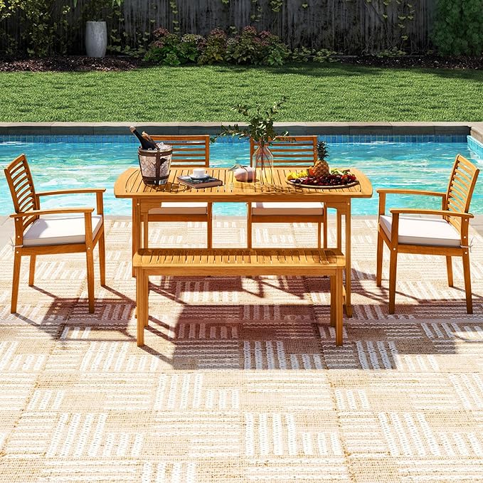 Tangkula Acacia Wood Patio Dining Chairs Set of 4, Outdoor Armchairs with Removable Padded Cushion, Slatted Backrest, 400 LBS Weight Capacity, Outside Dining Furniture for Deck, Garden, Poolside, Yard