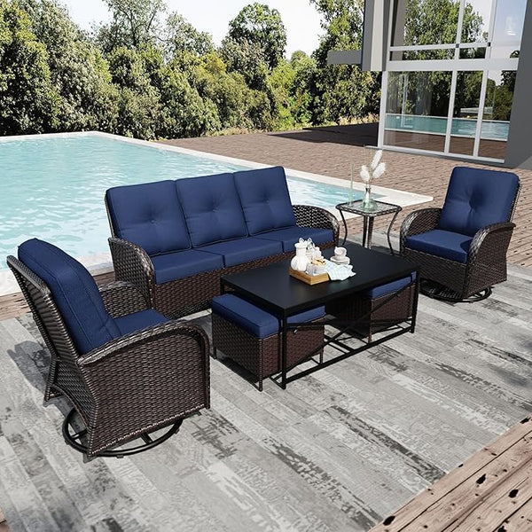 Joyside Wicker Patio Furniture Set, 7 Piece Outdoor Furniture Set with Thickened Cushions, High Back, Deep Seating - Photo 1