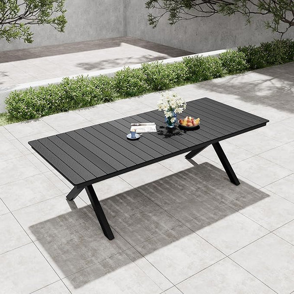 Pellebant 94" Outdoor Dining Table for 8-10, 8ft Aluminum Patio Table with Umbrella Hole - Photo 1