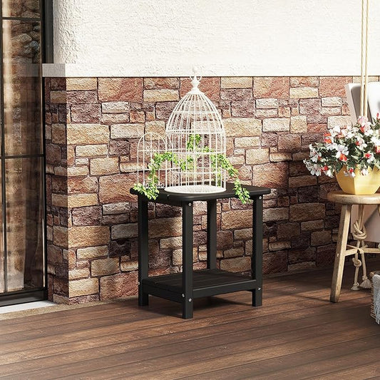 Sundale Outdoor 18" Small Side Table, Patio HDPE All Weather Small Adirondack End Table Water Resistant 2 Tier Rectangular Outside Table for Pool, Garden, Beach, Black