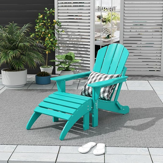 WO Home Furniture Adirondack Chair Outdoor Ottoman Set of 2 PCS Classic Patio Furniture (Turquoise)