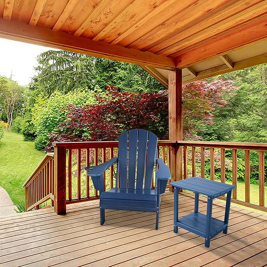 Magpie Fabrics Foldable Adirondack Chair with Cup Holder, HDPE Weather Resistant Oversize Outdoor Chair, Widely Used in Patio, Fire Pit, Deck, Porch, Garden, Campfire (Navy Blue)