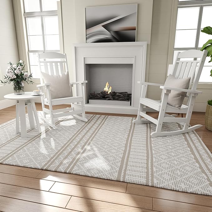 Outdoor Rocking Chairs Set of 8, Oversized High Back Patio Rocking Chairs, All Weather Porch Rocking Chairs for Outside. White