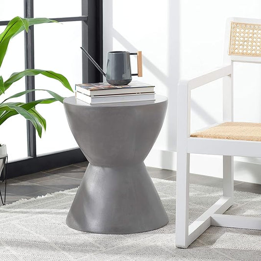 Safavieh Outdoor Collection Athena Modern Concrete Dark Grey Round 17.7-inch Accent Table