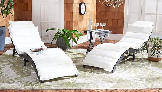 SAFAVIEH Outdoor Collection Pacifica Black Solid Wood/Beige Cushion 3-Piece Chaise Lounge Set with Table (PAT7020G)