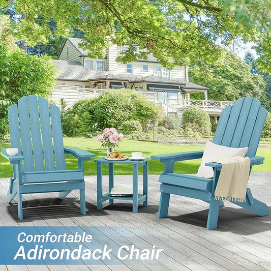 MXIMU Folding Adirondack Chair for Outdoor: Easy Assembly Adirondack Chairs Set of 8 - Composite Plastic Fire Pit Chairs - All Weather Plastic Chair for Outside Patio Lawn Garden Backyard Use