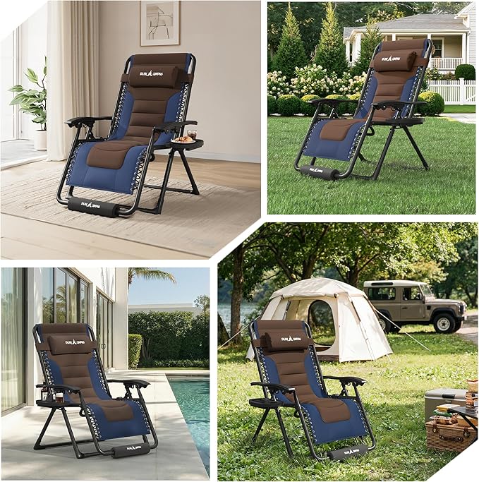 Amopatio Foldable Zero Gravity Chair, Oversized Outdoor Reclining Chair, 500LB Weight Capacity XLPatio Recliner with 0-170° Adjustable Backrest, Heavy Duty Lounge Chair with Cup Holder