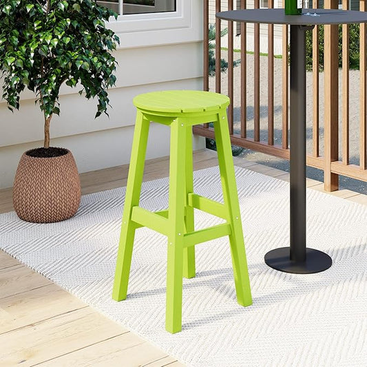 Costaelm 29" Height Outdoor Bar Stools, All-Weather Bar Stools, Adirondack Poly Patio Round Bar Stool for Patio, Deck, Kitchen Counter and Garden, Lime