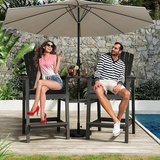 GarveeLife Outdoor Bar Height Adirondack Chairs with Connecting Tray, Balcony Chairs Recycled Poly Adirondack for Deck, Backyard, Outdoor Tall Adirondack Chairs Weather Resistant Set of 2