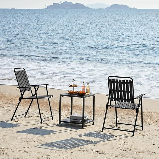 Yaheetech Folding Patio Chair Set of 4, Outdoor Dining Chair with Armrests, Plastic Patio Chair for Porch, Deck, Garden, Backyard, No Assembly Black