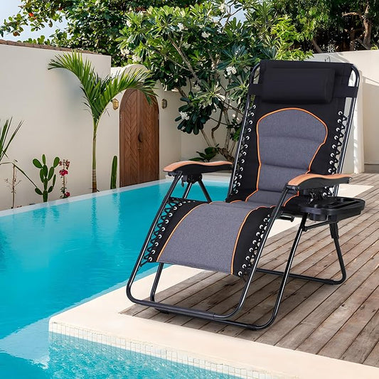 Sophia & William Oversized XXL Zero Gravity Chair Set of 2, Outdoor Recliner Folding Zero Gravity Lounge Chair Outdoor Gravity Chair with Free Cup Holder, Supports 400 LBS (Black)