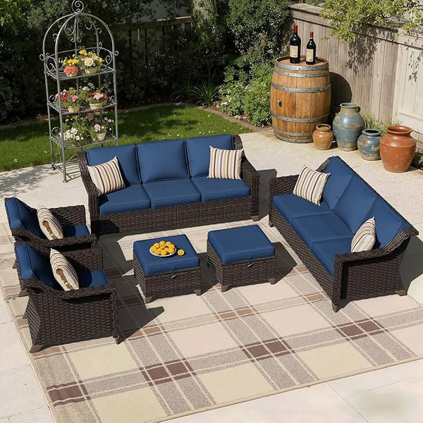 6 Pieces Patio Conversation Furniture Set - 2 Sofas, 2 Armchairs, 2 Ottomans - Photo 1